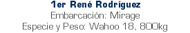 1er René Rodríguez Embarcación: Mirage Especie y Peso: Wahoo 18, 800kg